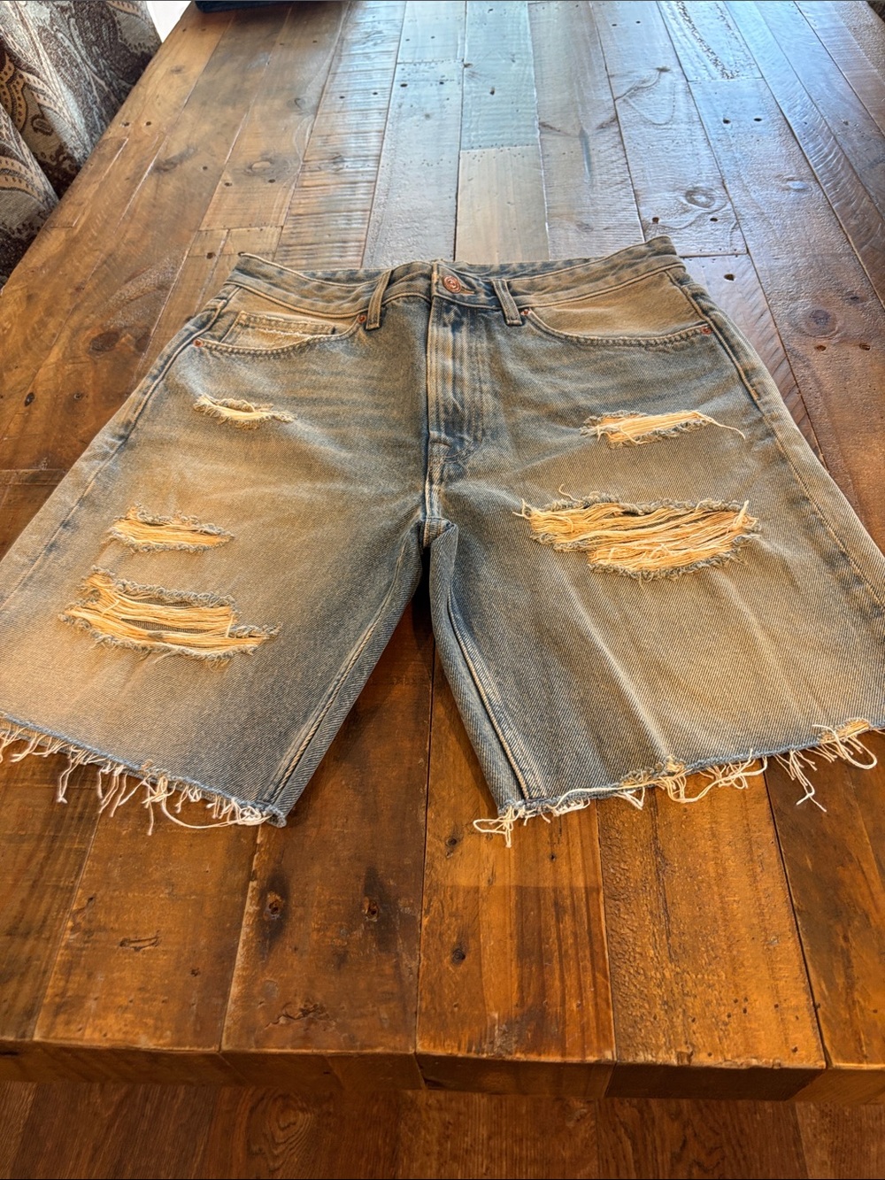 Bershka Light Blue Distressed Denim Shorts For Women.